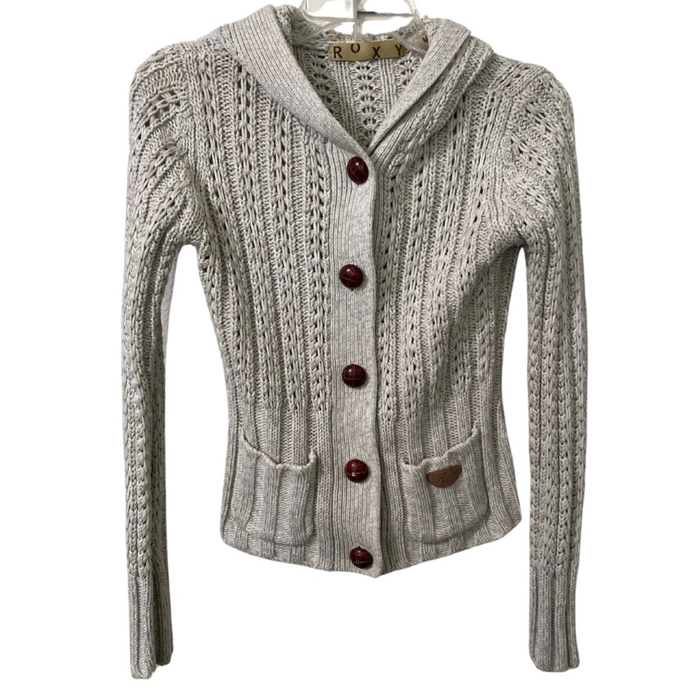 Roxy Hooded Cardigan with Cable Knit Vintage